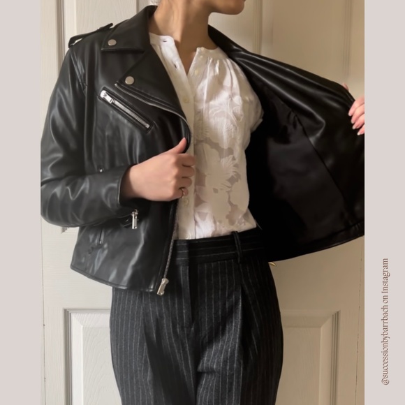 Black Motorcycle Leather Jacket by Nine West, Women’s size S | Sleek Jacket - Picture 6 of 6